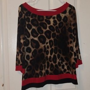 Susan Lawrence Leopard Print Red Blouse M
